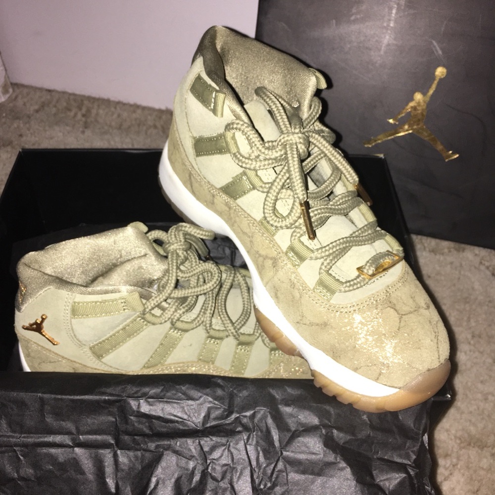 Green and gold women’s Air Jordan 11 Retro